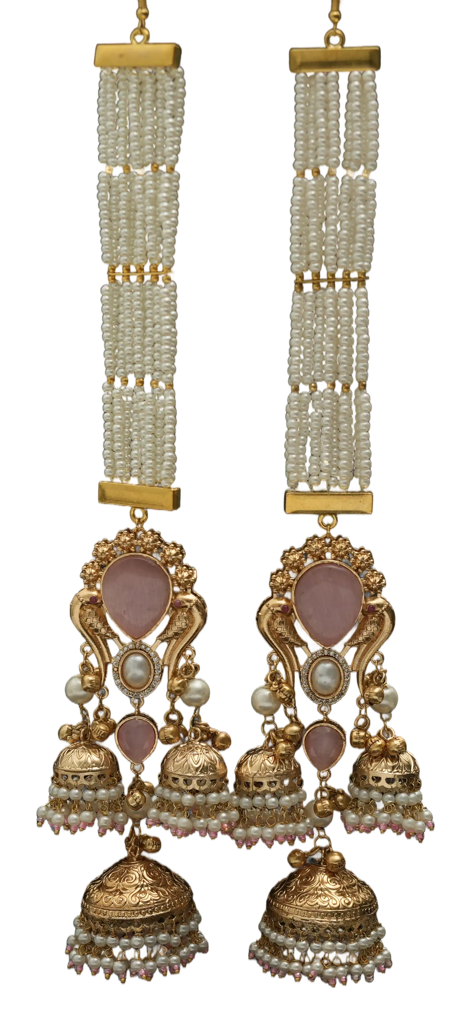 Pearl Strand Peacock Jhumka Earrings — view 4