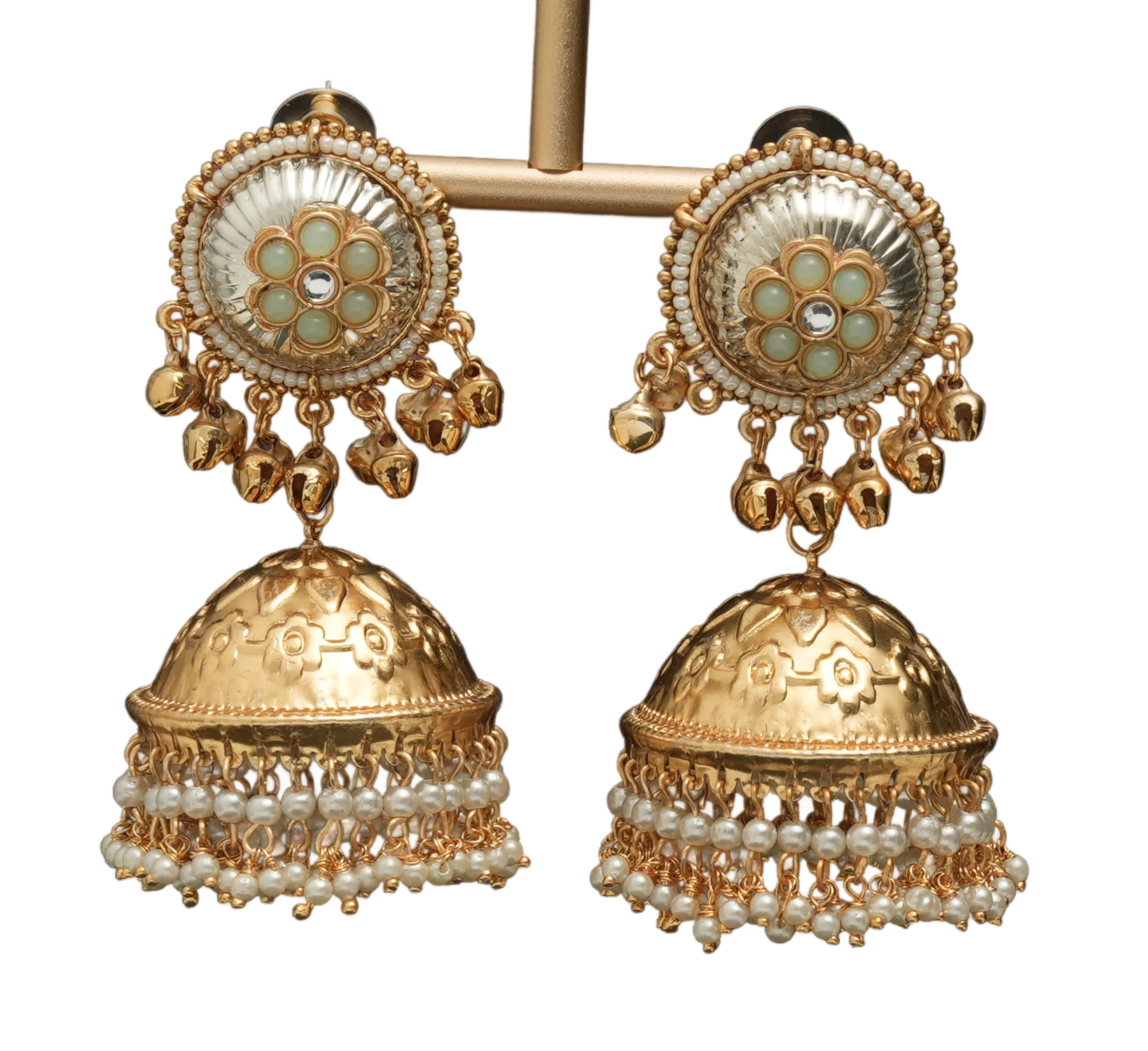 Round Medallion Pearl Jhumka Earrings — view 2