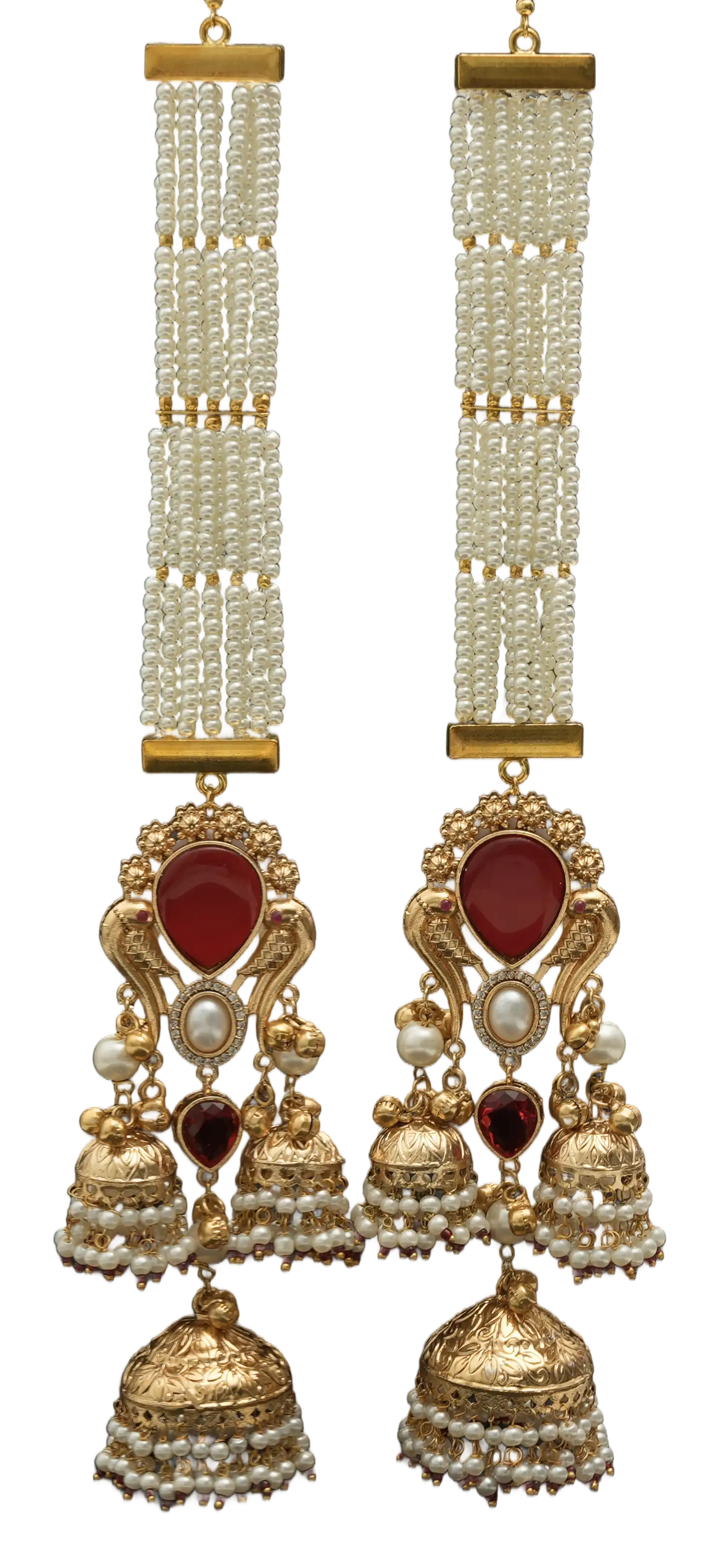 Pearl Strand Peacock Jhumka Earrings — view 6