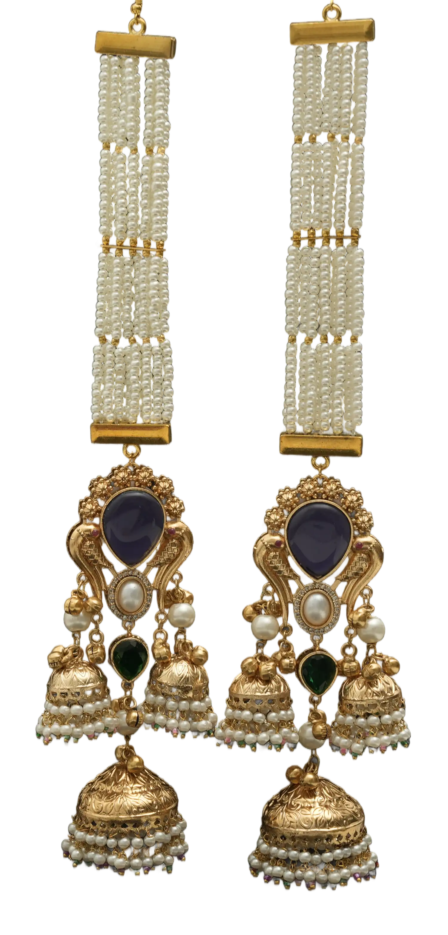 Pearl Strand Peacock Jhumka Earrings — view 5