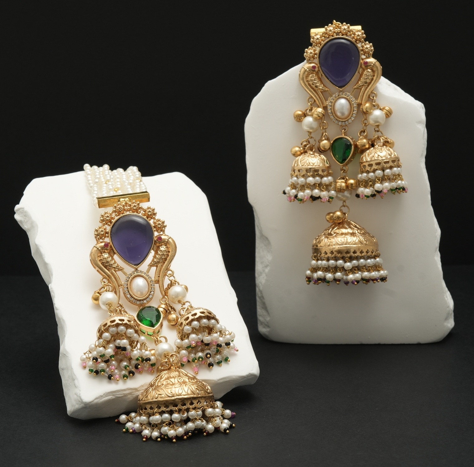 Pearl Strand Peacock Jhumka Earrings — view 2