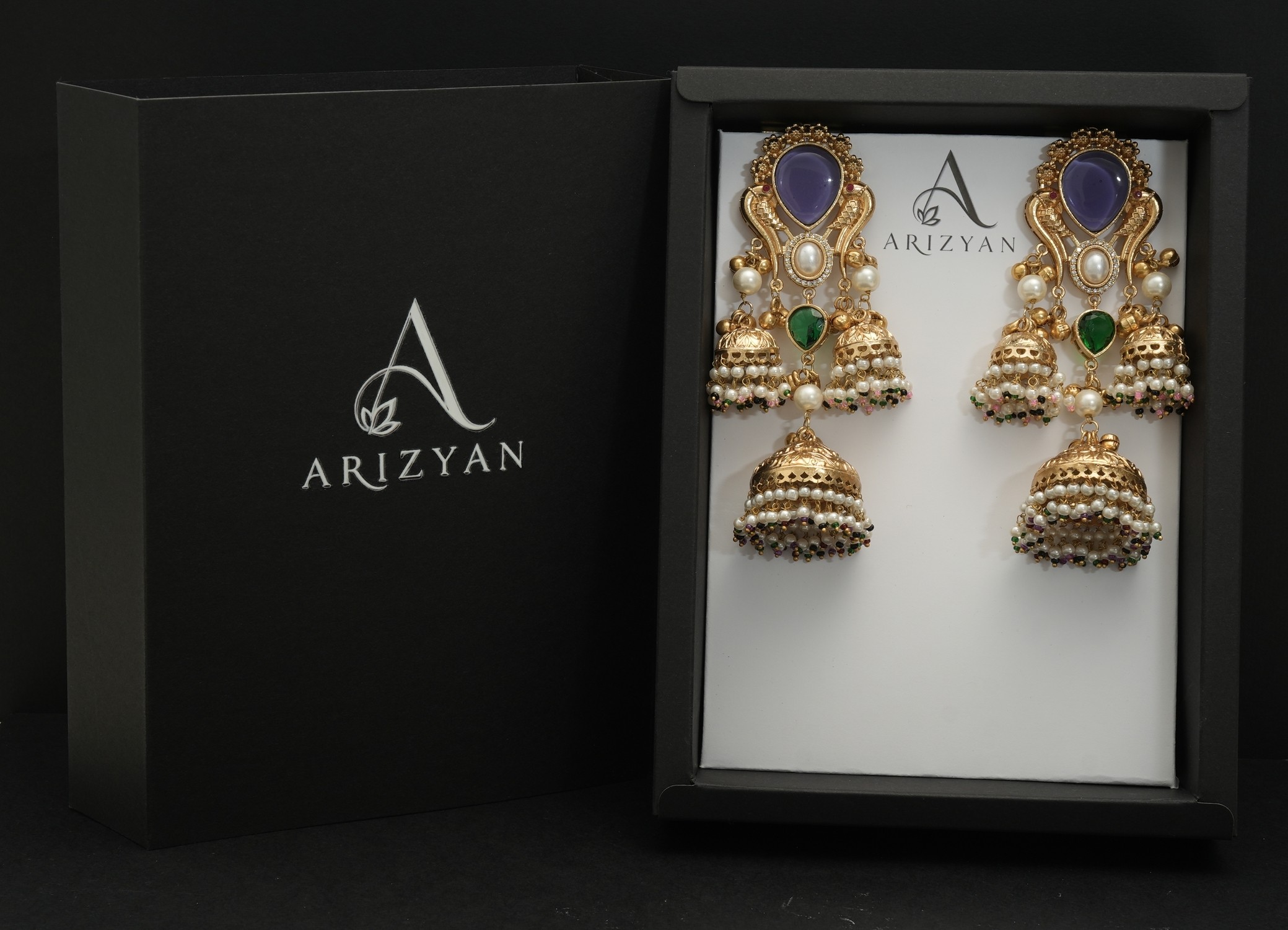 Pearl Strand Peacock Jhumka Earrings — view 7