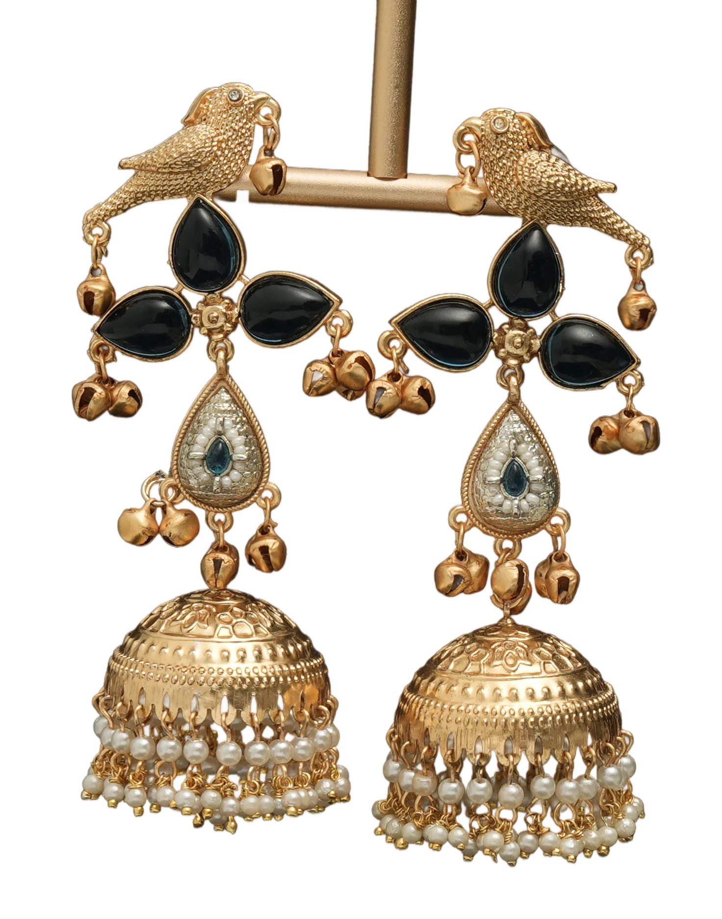 Bird Motif Pearl Jhumka Earrings — view 2