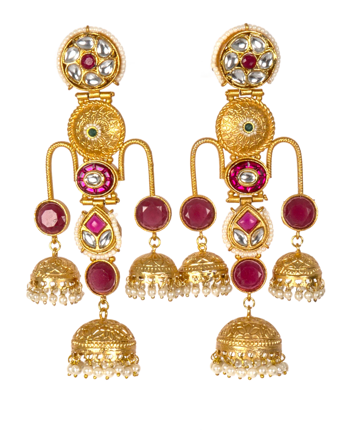 Multi-jhumka Kundan chandelier earrings