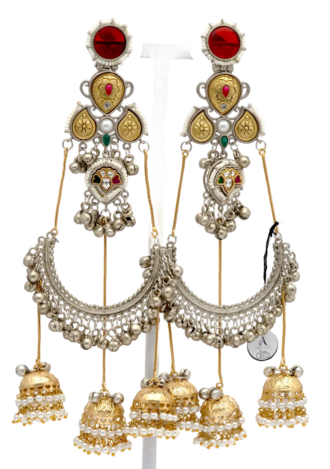 Long Chandbali Jhumka Earrings — view 3