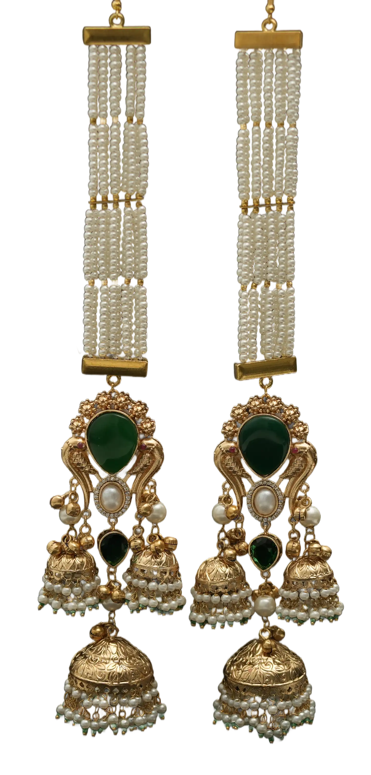 Pearl Strand Peacock Jhumka Earrings — view 3